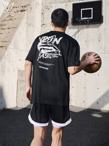 veidoorn 1pc Men'S Athletic T-Shirt - Breathable Polyester, Crew Neck, Short Sleeve With Geometric Design For Basketball & Sports - Summer Casual Wear [Q2017]