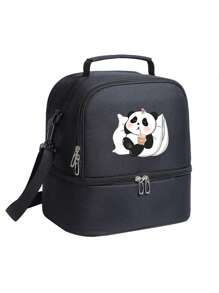 Panda Print Thermal Insulated Tote Bag, Large Capacity Outdoor Picnic Lunch Box Bag, Waterproof & Anti-Stain Fabric, Shoulder Strap, Suitable For Girl And Students