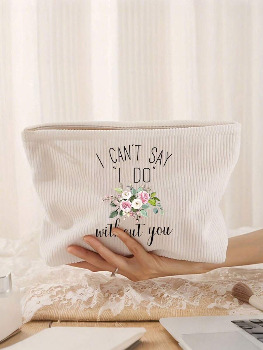 Fashionable Cosmetic Bag - Foldable, Lightweight, Zipper Closure, Polyester Makeup Bag - Perfect Bridesmaid Gift, Wedding Party Accessory For Maid Of Honor, Friends, And Women - Beige - View 1