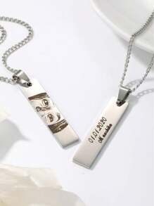 Customized Engraved Eye Necklace With Date Pendant, Stainless Steel Women's Necklace, Best Gift For Couples/Mother/Teacher - Steel - View 6