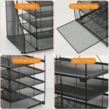 Organizer a 5 livelli in cartone per documenti con portafile, scatola di archiviazione per la scrivania e organizer per forniture per ufficio, accessori per la scrivania e area di lavoro, forniture scolastiche, back to school