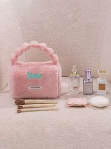 1pc Personalized Women Plush Makeup Bag, Portable Travel Toiletry Bag, Cosmetic Organizer Bag For Skincare Products, Fashion Large Capacity Wash Bag, Embroidered Letter Beauty Bag, Suitable As Gift For Family, Friends, Mother's Day, Girlfriend, Valentine's Day, Christmas, Nurse's Day, Teacher's Day, Birthday - Multicolor - View 10