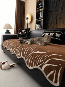 1 件不对称雪尼尔沙发垫，防滑沙发套，适合所有季节 - 咖啡棕 - 查看 6