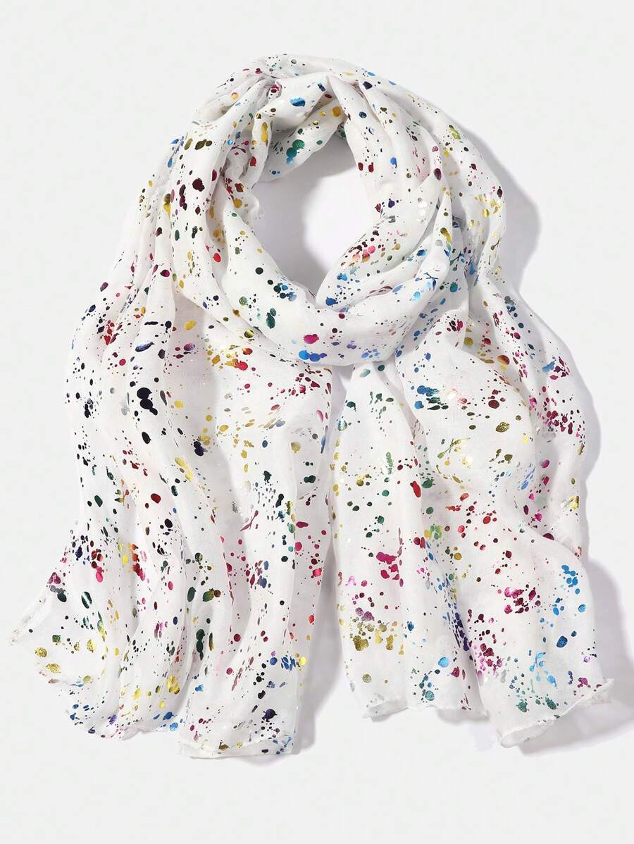 1pc Rainbow Foil Scarf, Casual Everyday Accessory For Dress - White - View 1