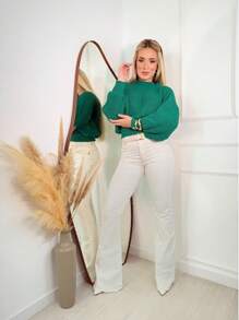 SELINE Women's Elegant Knitted Basic Cold Weather Blouse - Verde - Ver 4