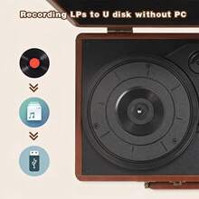 Portable Vinyl Record Player C260 ,With 2 Stereo Speakers, Wireless 3-Speed 33/45/78RPM, Support Headphone Jack/USB/AUX-IN/RCA-Out/Recording