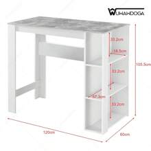 Mesa auxiliar de comedor, mesa de bar, mesa de bar estrecha rectangular, mesa de cocina con 3 estantes de almacenamiento, mesa auxiliar estrecha para el hogar (blanca, 120 x 60 x 105,5 cm) - Blanco - Ver 4