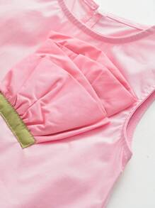 Young Girl Three Dimensional Flower Asymmetric Sleeveless Dress For Summer - Pink - View 6