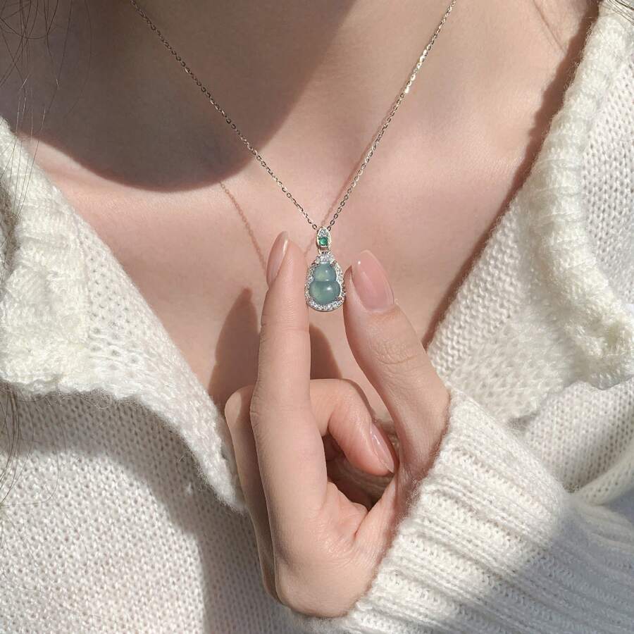 1 件女士奢华迷你葫芦水钻吊坠项链，优雅链式珠宝，极简主义专属设计礼物 - 項鍊 - 查看 1