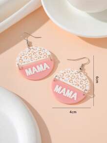 1 par de pendientes colgantes redondos de resina con estampado de letras en estilo vintage, diseño de mamá