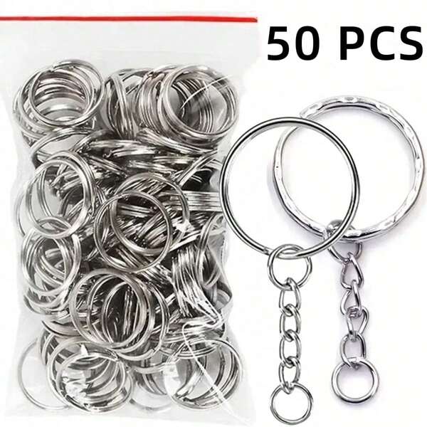 50pcs Metal Blank Keyrings/Stamped Key Chains (Mixed) Separable Key Holder Keyring Pendant
