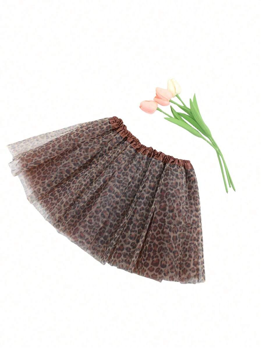 Young Girl Tulle Leopard Print TUTU Skirt - Brown - View 1