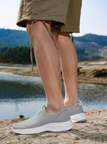 Men's Breathable Mesh Running Sneakers, Lightweight Casual Trainers, Versatile Shoes For Spring & Autumn - Grey - View 7