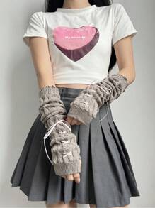 1 Pair Girls Ballet Style Arm Warmers, Autumn/Winter Fingerless Gloves Knitted Arm Sleeves With Criss-Cross Ribbon Tassel Decor, White Fingerless Gloves Arm Sleeves, Black Knitted Gloves, Y2K Streetwear Style - 251# - View 6