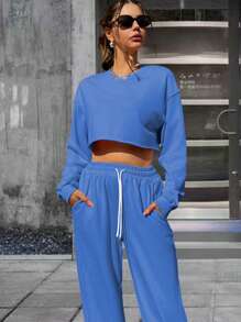 Ribbed Cotton Women's Long-Sleeved Sports Suit, College Style Spring And Summer New Two-Piece Set, Soft And Breathable Long-Sleeved Suit