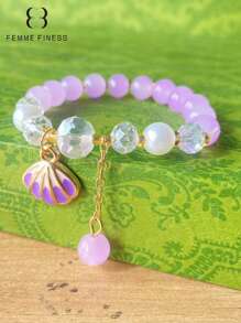 1 pieza Pulsera para niña marca Finess color rosa, pulsera hecha a mano con cuentas con diseños lindos de animales, océano y estrellas, adecuado para niños de 3 a 6 años, regalo de joyería de juguete colorida