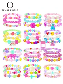 1 pieza Pulsera para niña marca Finess color rosa, pulsera hecha a mano con cuentas con diseños lindos de animales, océano y estrellas, adecuado para niños de 3 a 6 años, regalo de joyería de juguete colorida