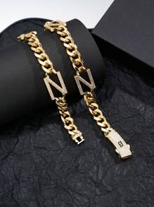 1pc 18K Gold/Platinum Plated Cubic Zirconia Iced Letter N Pendant Necklace, Luxury Gift For Party And Everyday Wear