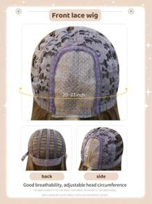 前额蕾丝 4*1，前额蕾丝长波浪假发，中心分叉假发，亚麻棕色 26 英寸半编织日常自然、光滑逼真的假发（不含配件） - 亞麻棕 - 查看 3