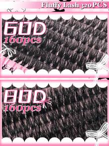 320PCS Lash Clusters Fluffy D Curl 60D 80D Individual Lash Clusters Extra Thick Natural Look Dramatic Volume Long Lasting Super Light Ultra Soft Reusable Individual Eyelash Extension Kit With Makeup Tweezers For Beginner Use At Home Daily Life Party New Years&Gift Set