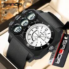 SANDA. SANDA Square Dial Digital Watch For Men Military Army Countdown Sport Quartz Wristwatch Man Large Dial Silicone Multifunctional Chronograph Waterproof Male LED Clock