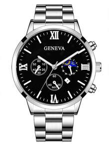 3 件男士休闲奢华商务石英表套装 - 时尚圆形表盘、日期功能、合金表壳和不锈钢表带 - 男士的完美节日礼物 - 彩色 - 查看 5