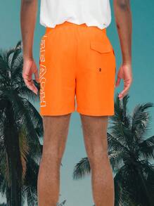 Mens Surf & Beach Print Board Shorts Swim Trunks Mesh Lining Beach Swim Vacation Tropical - 橘色 - 查看 5