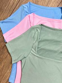 Square Suplex Cropped With Lining Casual Women's Kit With 3 - Verde/Azul/Rosa - Ver 2