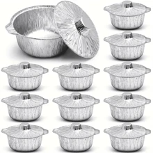 Zestaw 10/5 szt. Jednorazowych aluminiowych garnków z pokrywkami, okrągłe aluminiowe garnki foliowe, jednorazowe przybory kuchenne, pojemniki na żywność, odpowiednie na podróże świąteczne, kemping, pieczenie, ogrzewanie, gotowanie, kemping, piesze wycieczki, kuchnia domowa, restauracja