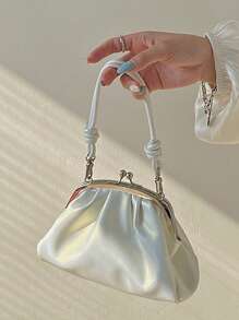 少女可爱甜美日韩风褶皱拱形单肩包，珍珠闪光褶皱扣包，小众高端链条肩带手提包和斜挎包，女士派对活动约会休闲学校日常礼品包