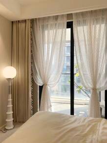 1 件波西米亚风彩虹糖果条纹刺绣薄纱窗帘，杆袋设计方便悬挂，柔软涤纶面料，彩虹条纹刺绣，有多种尺寸可供选择，适合不同场景，适用于卧室、浴室、客厅、厨房、办公室、家居装饰 - 彩色 - 查看 3