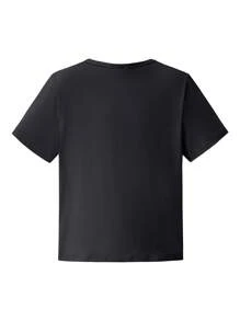 Girls' Sports Style T-Shirt With Yoga & Gymnastics Pattern, Activewear Top