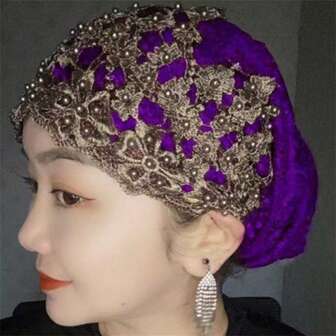 1Pc Fashion Bead Lace Hat Women's Beanie Hat Hair Covering Hood Ideal Gift For Mothers