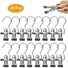 20 Pcs Portable Laundry Hooks, No-Slip Metal Boots Hangers, Single Coat Hangers, Hat Storage Hanger Clips, Home Travel Hangers Clips, Clip Hooks Hangers For Towels, Socks