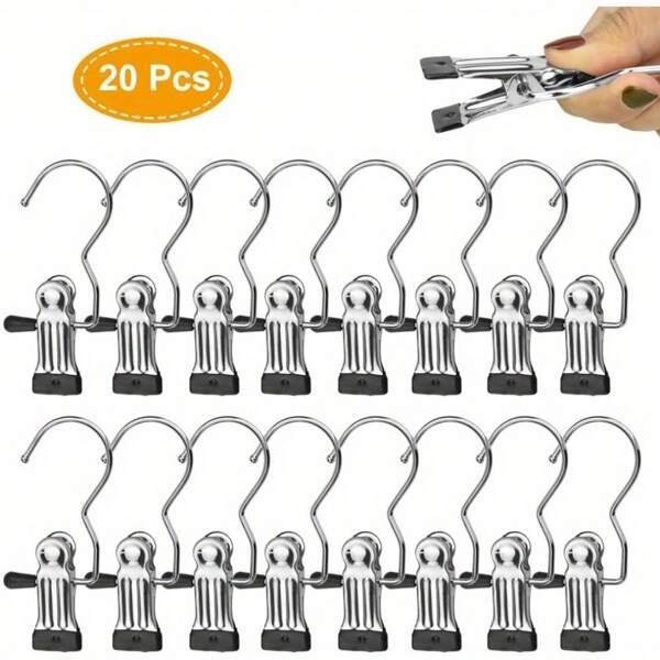 20 Pcs Portable Laundry Hooks, No-Slip Metal Boots Hangers, Single Coat Hangers, Hat Storage Hanger Clips, Home Travel Hangers Clips, Clip Hooks Hangers For Towels, Socks