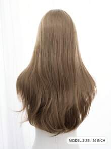 前额蕾丝 4*1，前额蕾丝长波浪假发，中心分叉假发，亚麻棕色 26 英寸半编织日常自然、光滑逼真的假发（不含配件） - 亞麻棕 - 查看 6