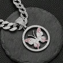 Phụ kiện Hip Hop Hot Hip Hop Hiphop Đầy đủ hợp kim Rhinestone Mặt dây chuyền bướm hồng thời trang Unisex - Cây cung - Xem 7