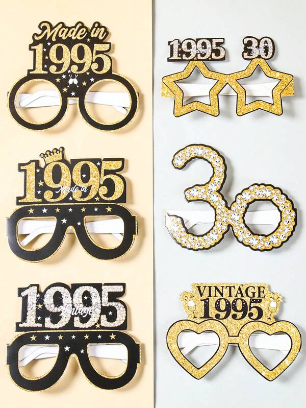 6 Stücke schwarze goldene Geburtstags Papier Brillen, 2025 limitiert, Geburtstags Element Design Brillen, Happy Birthday Papier Brillen, 30. Geburtstags Party Deko, Geburtstags Party Zubehör, Foto Booth Requisiten, Geburtstags Party Geschenke, Geburtstags Deko
