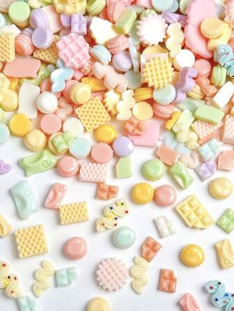 30pcs Random Mixed Cartoon Chocolate Chip Nail Charms Macaron Wafer Simulation Small Dessert Resin Nail Art Decorations Diy