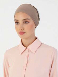 1pc Style Classic Solid Color Soft, Breathable, Stretchy Wide-Banded Absorbent Non-Slip Multifunctional Headband/Hijab Cap, Suitable For Sports, Yoga, Makeup, And Daily Wear