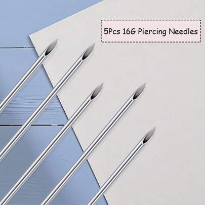 ピアスニードル 5個セット 12G、13G、14G、16G、18G、20G、耳、鼻、へそ、腹部、唇、舌ピアスキットとピアスツールに適しています