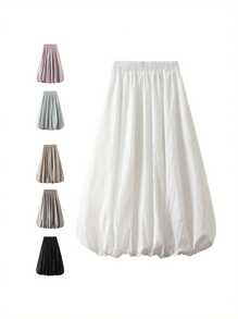 Bubble Maxi Skirt For Women Y2K Elastic High Waist Balloon Long Skirts Pleated Flowy A Line Ruffle Hem Puff Midi Skirts Going Out Streetwear - Khaki - View 2