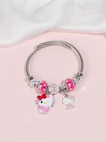 Sanrio Brățară Sanrio Hello Kitty, 1 buc. Brățară argintie cu pandantiv roz Hello Kitty la modă, potrivită pentru purtarea zilnică a femeilor