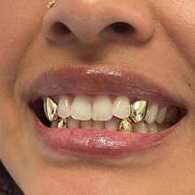 4pcs/Set Fashion Personalized Jewelry Grillz Single Glossy Copper Simple Cool Grillz Gift For Men And Women, Teeth - 彩色 - 查看 9