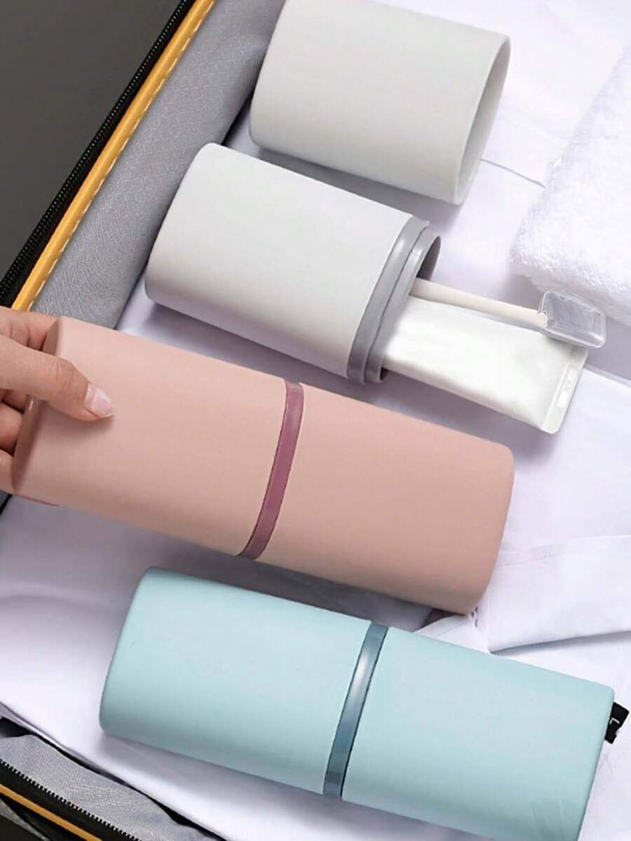 1 件装牙刷旅行盒牙刷架牙刷杯漱口杯便携式牙刷架带杯牙膏收纳盒适用于露营浴室旅行学校和企业 - 彩色 - 查看 1