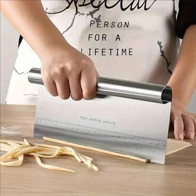 1 pieza Cortador de masa y raspador de pastelería de acero inoxidable - Herramienta de cocción multifuncional para bordes perfectos, utensilios de cocina, raspador de masa, pastel, cuchillo de harina
