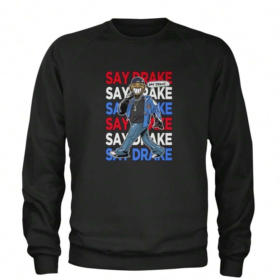 Say Drake Smiling Meme Mustard Adult Crewneck Sweatshirt - Black - View 1