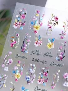 2 pezzi Adesivi per unghie floreali 5D colorati, con fantasia di fiori e foglie in rosa brillante, blu e sfumata, decorazione romantica per manicure fai-da-te, adatta per primavera-estate, con gel polish autoadesivo, decalcomanie e accessori per arte di unghie