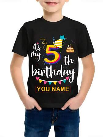 Skräddarsydd kortärmad T-shirt med grafiskt tryck, svart - för pojkar och flickor