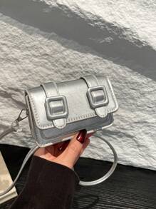 Bolso Bandolera Mini con Correa de Cadena Acrílica para Labial - Plateado - Ver 8